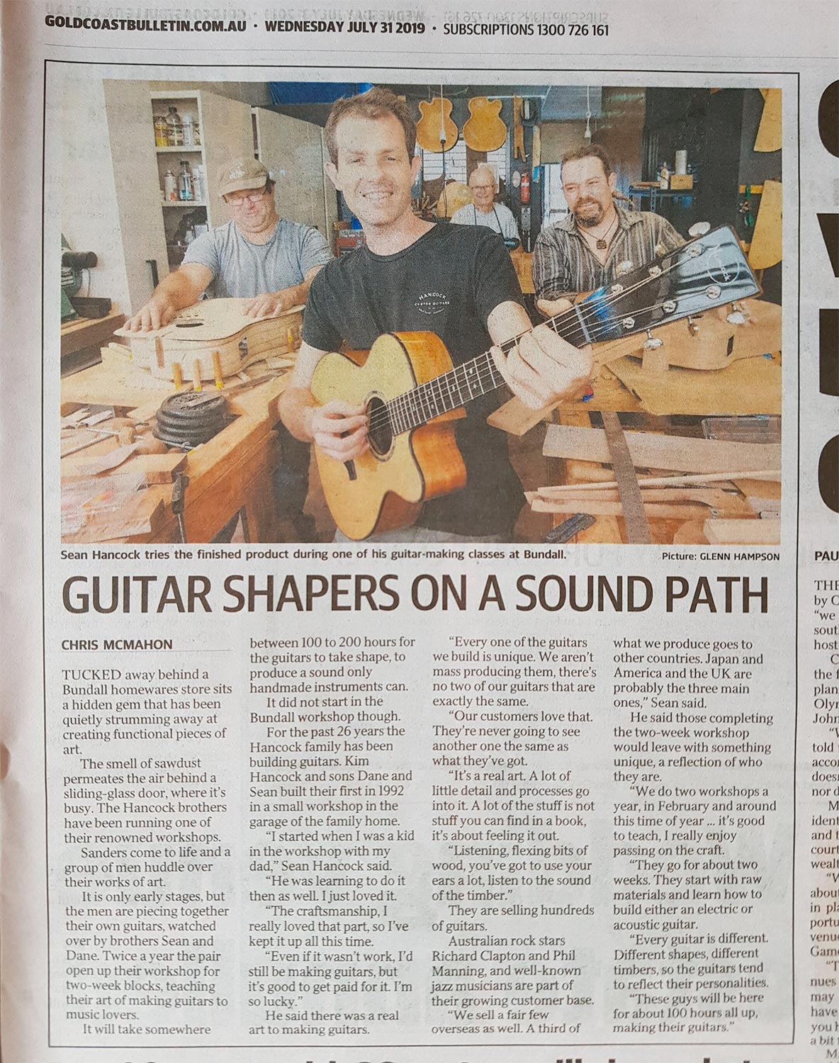 Gold Coast Bulletin Article Hancock Guitar Making Course
