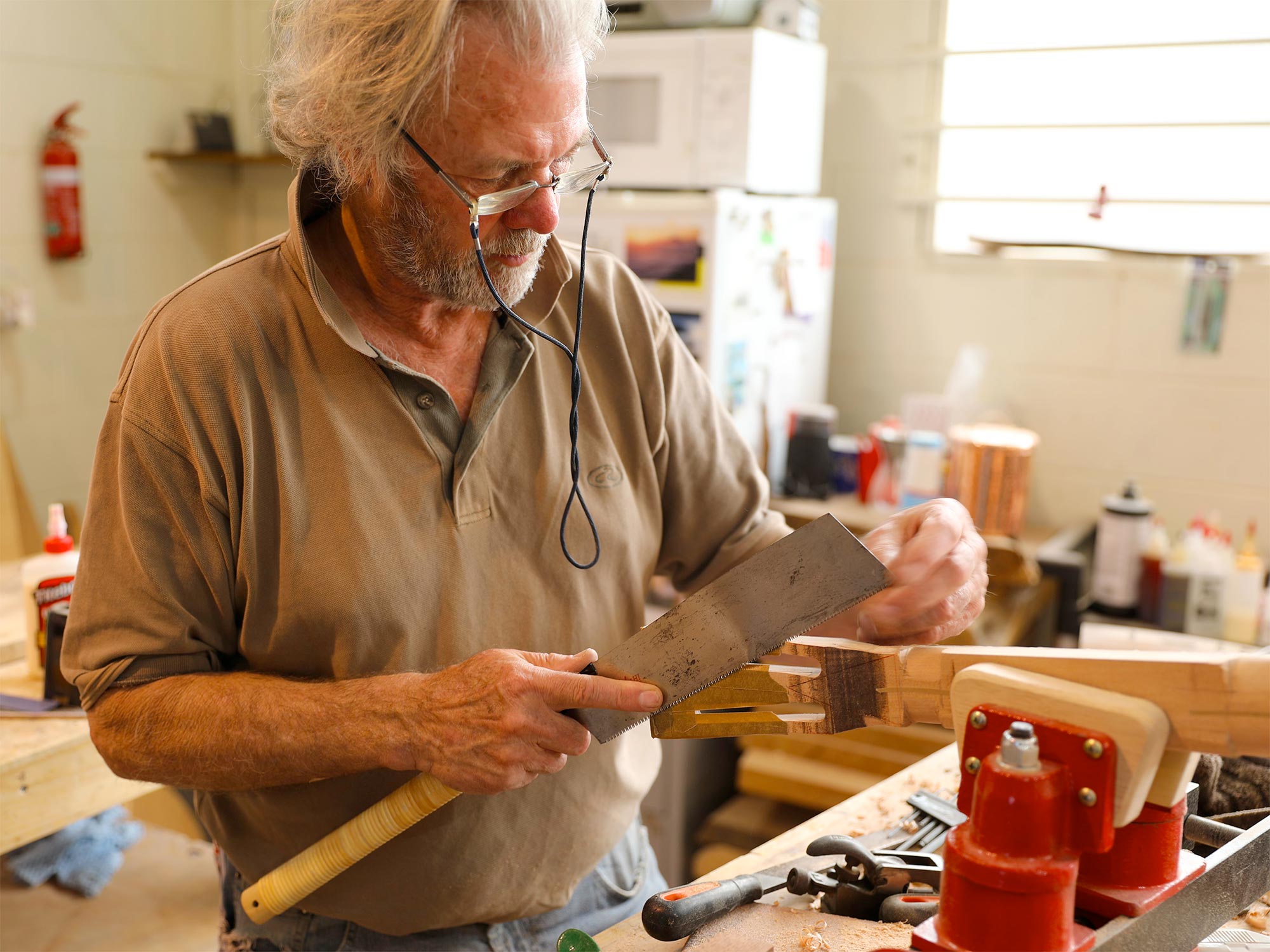 Martin working on his guitar neck